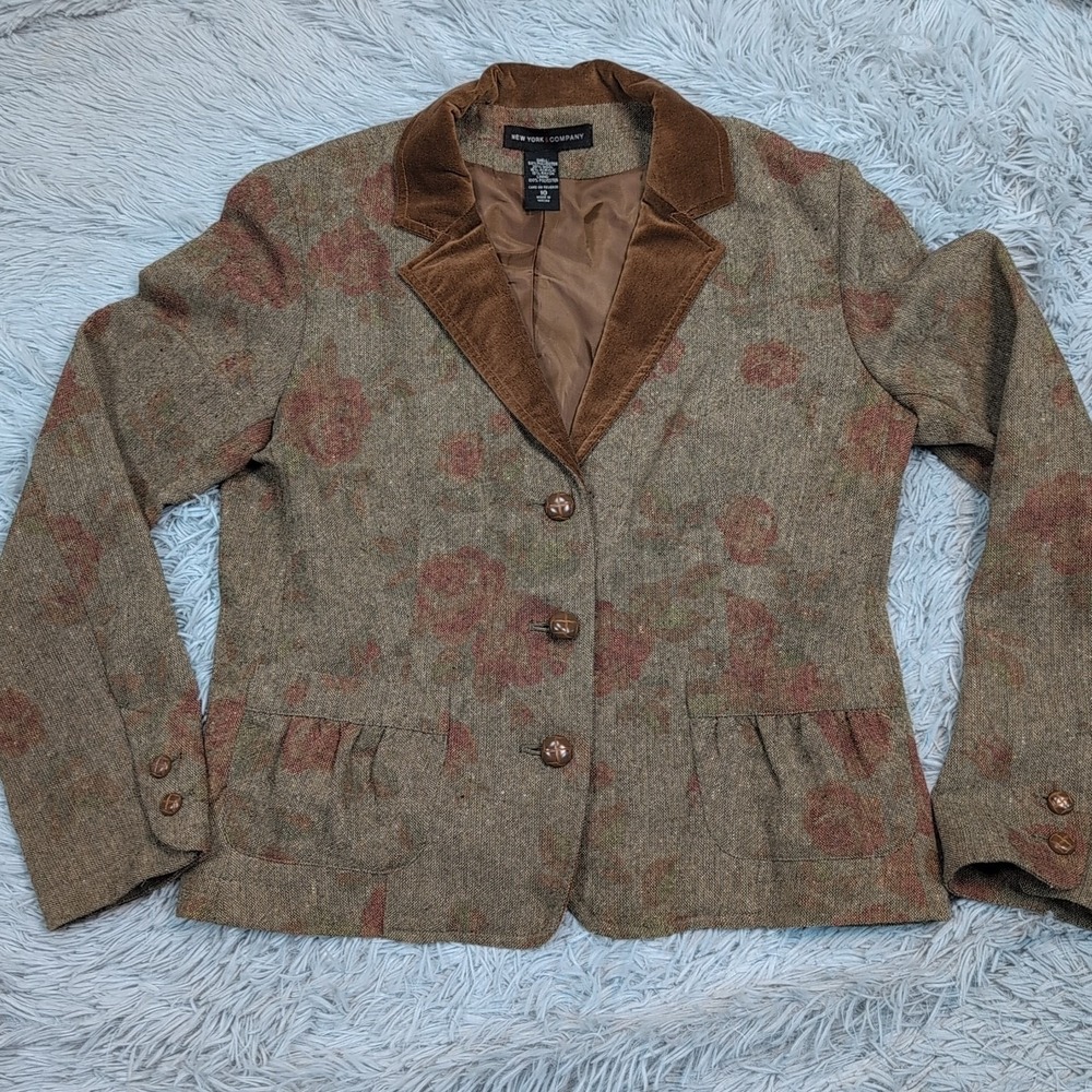 Vintage New York & Company Jacket Womens 10 Wool Blazer Pockets Button Up Preppy